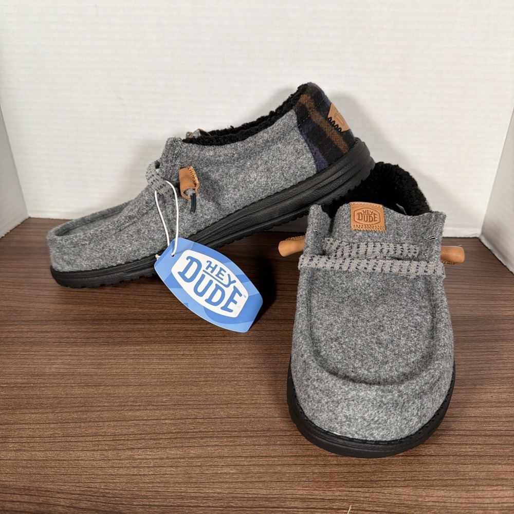 Hey Dude Wally Cozy Plaid‎ Shoes Smoke Grey Size Men's 9 44341-1VY